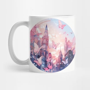 Pink city and butterflies Mug